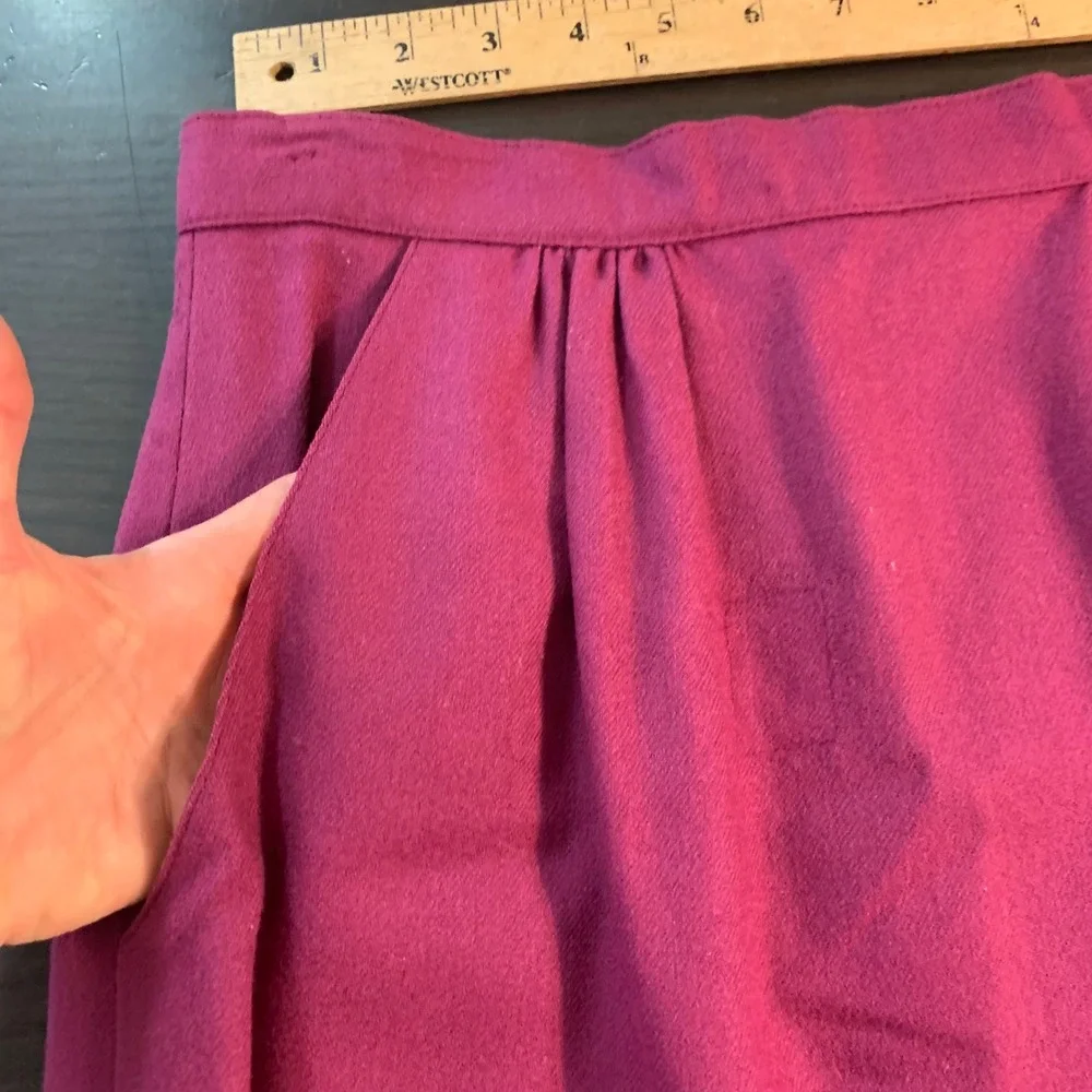 L.L. Bean Vintage Magenta Wool‎ A-Line Pleated Skirt Pockets VTG USA 10 READ